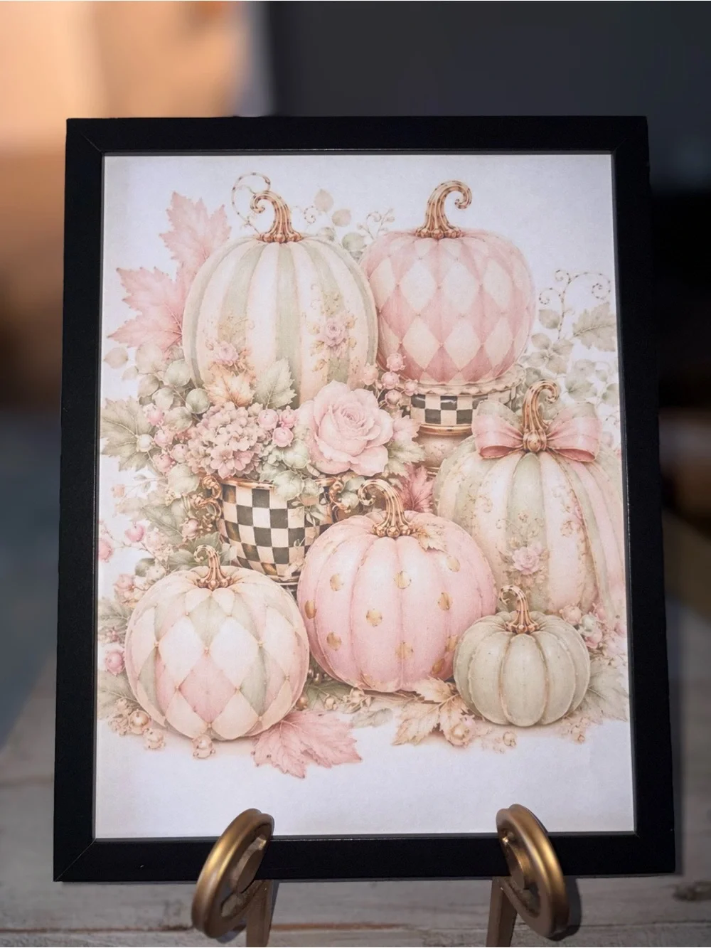 Framed Iconic Checkered Pastel Pumpkin 8x10